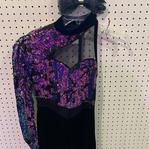 One shoulder purple and black dance costume!
